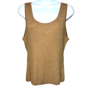 Vintage Metallic Sleeveless Top Ribbed Knit Tank Top Gold Shimmer Size X Large
